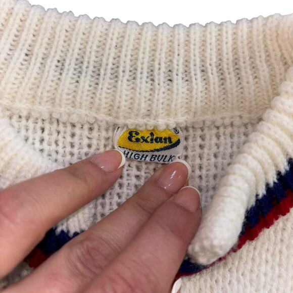 Grandpa Sweater Americana White Red Blue Women’s S/M Preppy Old Money Costal - Picture 7 of 11